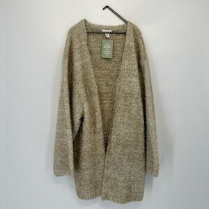 H&M Fuzzy Sparkly Glittery Textured Wide Sleeve Slouchy Cardigan In Beige Gold